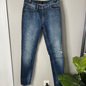 Buckle black Dark Blue paint splatter skinny Distressed Women's Jeans